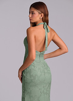 Azazie Valerie 신부 들러리 드레스 인어 주름진 플로럴 번아웃 바닥 길이 드레스 image2