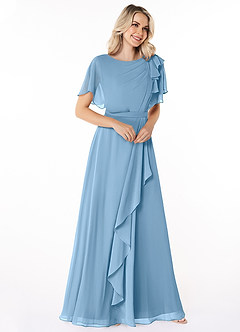 Azazie Aaliyah vestidos de dama de honor modestos Vestido de Corte En A Plisado Scoop Hasta el suelo Gasa image3