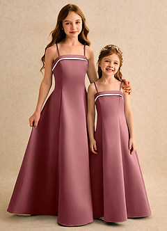 Azazie Izel Girls Formal vestidos de niña de las flores Vestido de Marfil Amatista de Satin Mate de Corte en A con Plisado image2