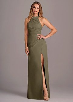 Azazie Jemma Abiti da Damigella Abito Tubino in Chiffon Plissettato Willow Green image4