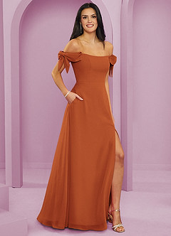 Barbie ♥ Azazie Jurken voor bruidsmeisjes Converteerbaar Jurk van Chiffon met A-Lijn Off the Shoulder Kaneel image4