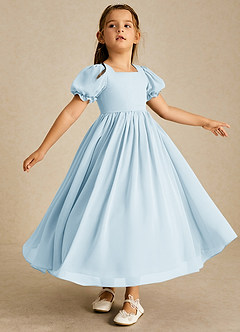 Azazie Joss Flower Girl Dresses Sky Blue A-Line with Sleeves Chiffon Dress image3