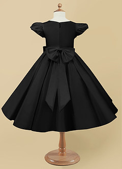 Azazie Jewel Flower Girl Dresses Black Ball-Gown Pleated Matte Satin Dress image5