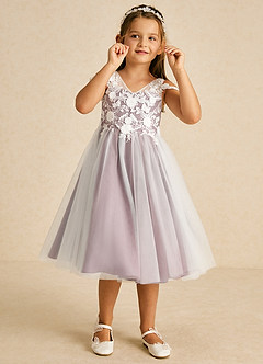 Azazie Sunnie Flower Girl Dresses Dusty Rose A-Line Lace Tulle Dress image2