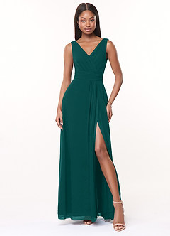 Azazie Karina Bridesmaid Dresses Peacock A-Line Pleated Chiffon Dress image1