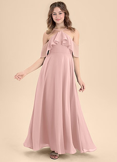 Azazie Tessabelle Junior Robe Trapèze en Mousseline de soie Épaule décolletée Rose Poudré image6