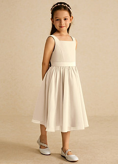 Azazie Ari Flower Girl Dresses Champagne A-Line Sleeveless Chiffon Dress image5