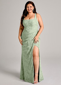 Azazie Mero Robes de demoiselle d'honneur Robe Fourreau en Blumen-Burnout Plissée Vert Sauge image7