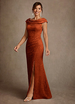 Azazie Irvine Mother of the Bride Dresses Paprika A-Line Pleated Floral Burnout Dress image1