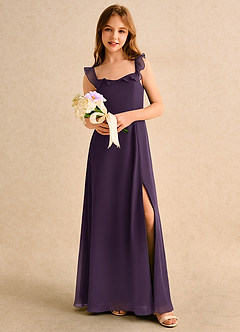 Azazie Chip Girls Formal Blumenmädchenkleider A-Linie ärmellos Chiffon Kleid Pflaume image5