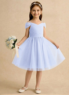 Azazie Lila Girls Formal Robe Demoiselle D'honneur Fillette Robe Trapèze en Tulle Épaule décolletée Lavande image4
