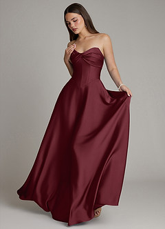 Azazie Meleena Bridesmaid Dresses Cabernet A-Line Strapless Stretch Satin Dress image5