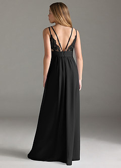 Azazie Maren Allure Junior Abito A-Line in Chiffon Pizzo Nero image5