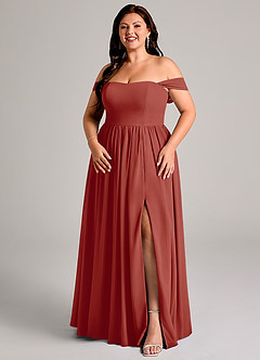 Azazie Calianna Bridesmaid Dresses Terracotta A-Line Off the Shoulder Chiffon Convertible Dress image14