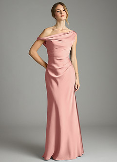 Azazie Emerson Bridesmaid Dresses Rosette Mermaid Off the Shoulder Stretch Satin Dress image1