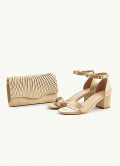 front Matching Color Metallic Satin One Strap Buckle Block Heel Sandals