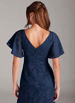 Azazie Ambrosia Bridesmaid Dresses Dark Navy A-Line Pleated Floral Burnout Dress image2