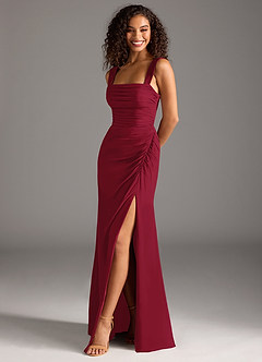 Azazie Jesaphine Bridesmaid Dresses Burgundy Sheath Bow Chiffon Dress image1