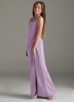 Azazie Mero Junior Vestido de Lila Esmerilada de Satén Elástico de Corte Sirena con Plisado image4
