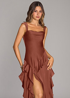 Azazie Sloane Brautjungfernkleider A-Linie Herzausschnitt Stretch-Satin Kleid Rotbraun image5