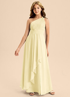 Azazie Skye Junior Abito A-Line in Chiffon Plissettato Sorbetto Al Limone image4