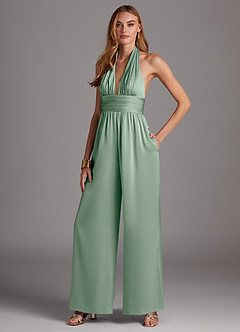 Azazie Oli Bridesmaid Dresses Agave Pleated Stretch Satin Jumpsuit image4