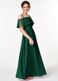 Azazie Maggie Junior Emerald A-Line Off the Shoulder Chiffon Dress image4