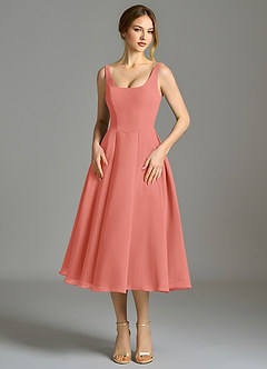 Azazie Amalie Brautjungfernkleider A-Linie Plissee Chiffon Kleid Lachsrosa image4