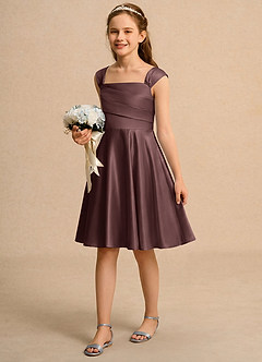 Azazie Budle Girls Formal Flower Girl Dresses Espresso A-Line Pleated Matte Satin Dress image5