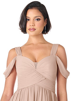 Azazie Lianne Bridesmaid Dresses English Rose A-Line Off the Shoulder Chiffon Dress image5