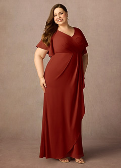 Azazie Song Final Sale Rust Mermaid V-Neck Pleated Stretch Chiffon Dress image9