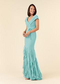 Azazie Bailora Mother of the Bride Dresses Aqua Mermaid Ruched Chiffon Dress image2
