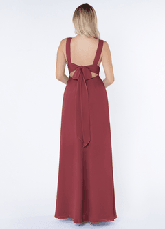 Azazie Christiana Jurken voor bruidsmeisjes Jurk van Chiffon met A-Lijn V-hals Gevouwen Merlot image2