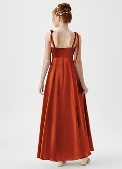 Azazie Rosey Junior A-Linie Herzausschnitt Metallischer Satin Kleid Paprika image2