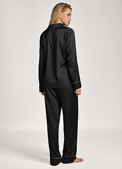 front Satin Lurex Trim Long Sleeve Pajama Set
