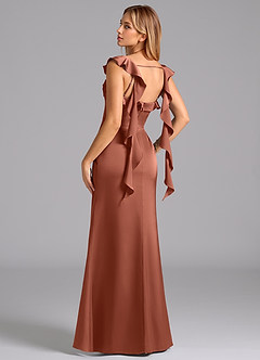 Azazie Adi Bridesmaid Dresses Auburn A-Line Pleated Stretch Satin Dress image6