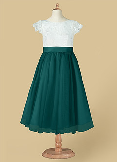 Azazie Vetty Flower Girl Dresses Ivory Peacock A-Line Lace Tulle Dress image12