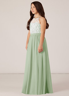 Azazie Fahari Junior Dusty Sage A-Line Lace Chiffon Dress image3