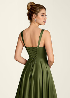 Margot Olive Satin Corset A-line Dress image6