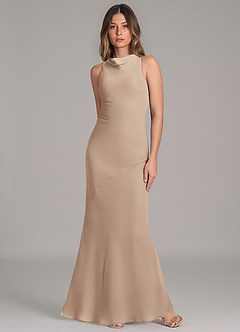 Azazie Allettie Bridesmaid Dresses Taupe Mermaid Chiffon Dress image4