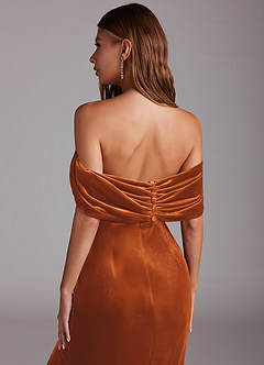 Azazie Shay Bridesmaid Dresses Burnt Orange Sheath Off the Shoulder Velvet Convertible Dress image2
