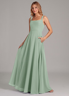 Azazie Shaude Bridesmaid Dresses Agave A-Line Pleated Chiffon Dress image4