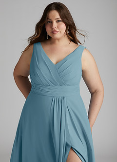 Azazie Karina Bridesmaid Dresses Moody Blue A-Line Pleated Chiffon Dress image11