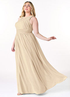 Azazie Harper Bridesmaid Dresses Champagne A-Line Pleated Chiffon Dress image8