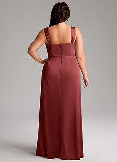 Azazie Denice Vestidos de madrinha de casamento Vestido Terracota de Cetim elástico de Bainha com Plissado image11