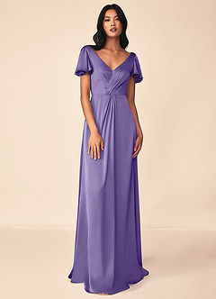 Azazie Soren Bridesmaid Dresses Tahiti A-Line Pleated Stretch Satin Dress image1