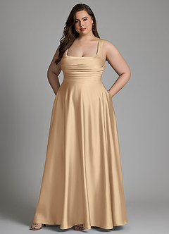 Azazie Azaria Brautjungfernkleider A-Linie Korsett Stretch-Satin Kleid Champagner image9