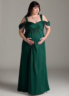 Azazie Rhea Maternity Bridesmaid Dresses A-Line Off-The-Shouler Pleated Stretch Satin Floor-Length Dress image8