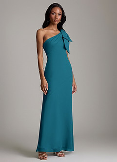 Azazie Yuanna Bridesmaid Dresses Ink Blue Mermaid One Shoulder Chiffon Dress image4