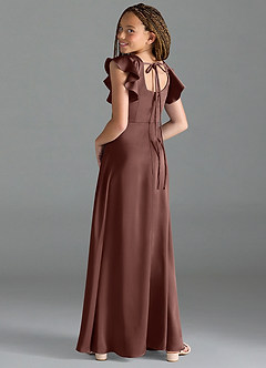 Azazie Bondi Junior Espresso A-Line Side Slit Stretch Satin Dress image5